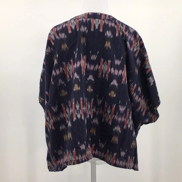LOFT Blue Pink Aztec Print Cotton Cardigan Womens XS Small Dolman Open Front - Picture 3 of 9